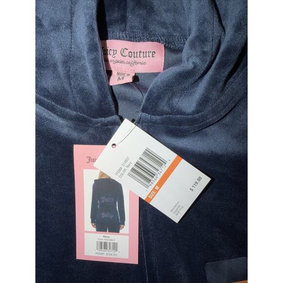 NWT Juicy Couture OG Big Bling Navy Velour Zip Hoodie – Size Medium - Picture 6 of 9